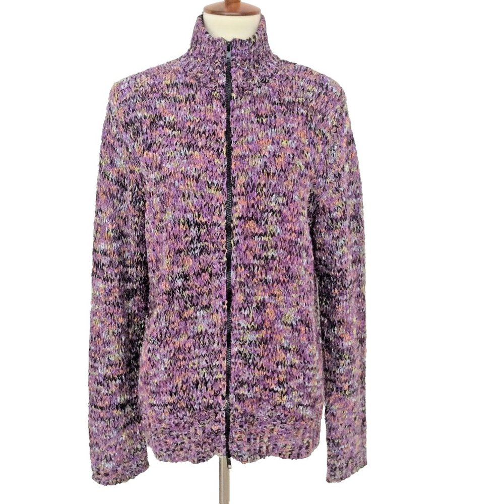 Chico's Full Zip Chunky Knit Cardigan Sz 2 (Women's 12)